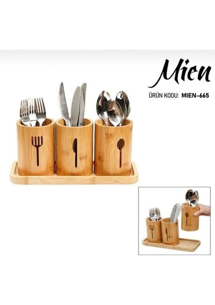 3'lü Bambu Kaşıklık Seti, Şık ve Doğal Mutfak Düzenleyici 30X11