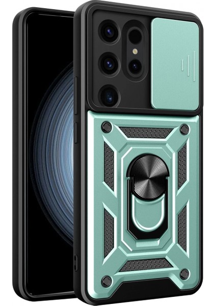 Samsung Galaxy S24 Ultra Kılıf Pars Lens Yüzüklü Silikon - Yeşil