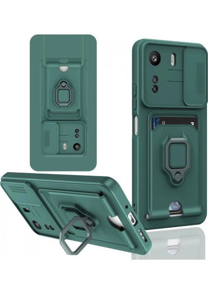 Xiaomi Redmi 13C Kılıf Zuma Kartvizitli Yüzüklü Silikon - Yeşil