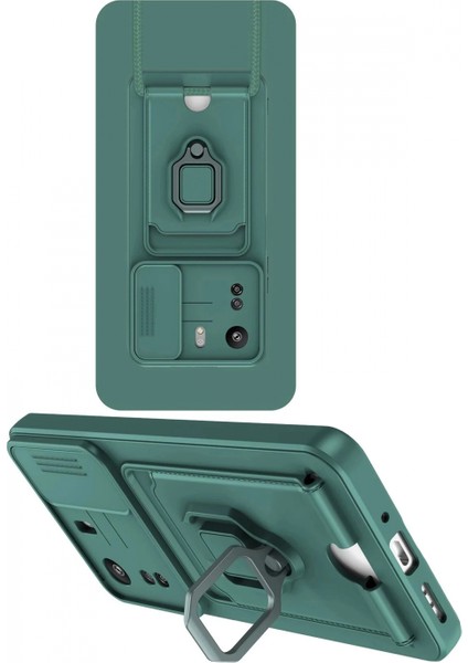 Xiaomi Redmi 13C Kılıf Zuma Kartvizitli Yüzüklü Silikon - Yeşil fiyatları