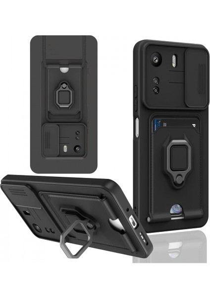 Xiaomi Redmi 13C Kılıf Zuma Kartvizitli Yüzüklü Silikon - Siyah