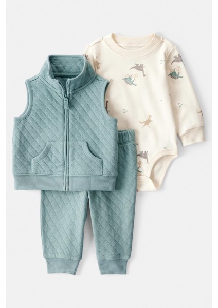 Erkek Bebek Yeşil Yelekli Set