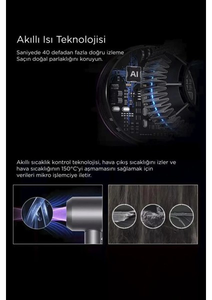 Renkli 3 Kademe Zarif Tasarımlı Akıllı Sıcak-Soğuk Modlu Yedek Başlıklı Saç Kurutma