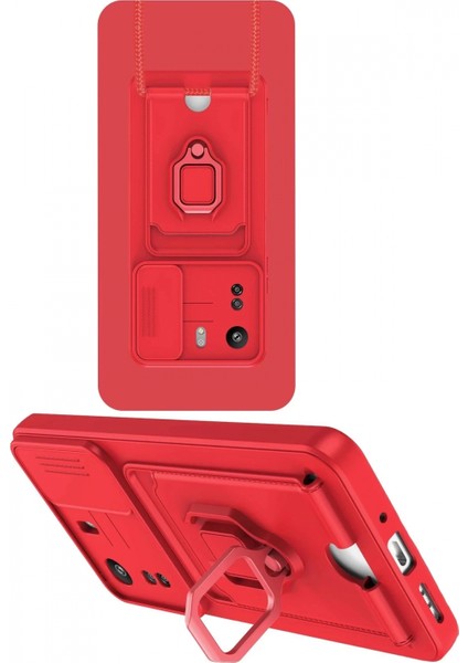 Xiaomi Redmi 13C Kılıf Zuma Kartvizitli Yüzüklü Silikon - Kırmızı fiyatları