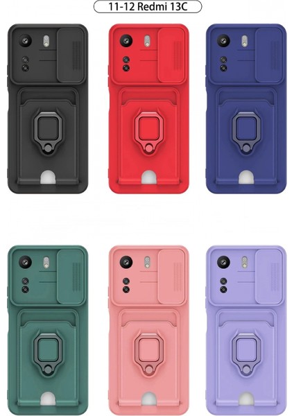 Xiaomi Redmi 13C Kılıf Zuma Kartvizitli Yüzüklü Silikon - Kırmızı