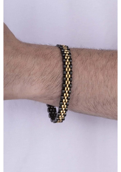 Altın Kaplama Çift Renk Kordon Model Çelik Erkek Bileklik fiyatları