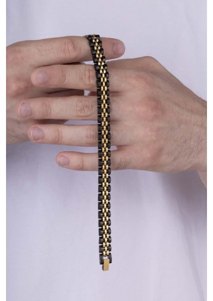 Altın Kaplama Çift Renk Kordon Model Çelik Erkek Bileklik modelleri