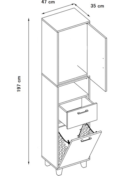 Luna Beyaz 197CM Iskandinav Jüt Kumaşlı %100 Mdf Çamaşır Sepetli Banyo Dolabı Y197XG47XD35 fiyatları