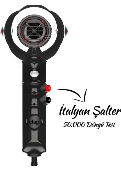 Yüksek Güçlü Profesyonel Saç Fön Makinesi, Turbo 2400W, Siyah modelleri