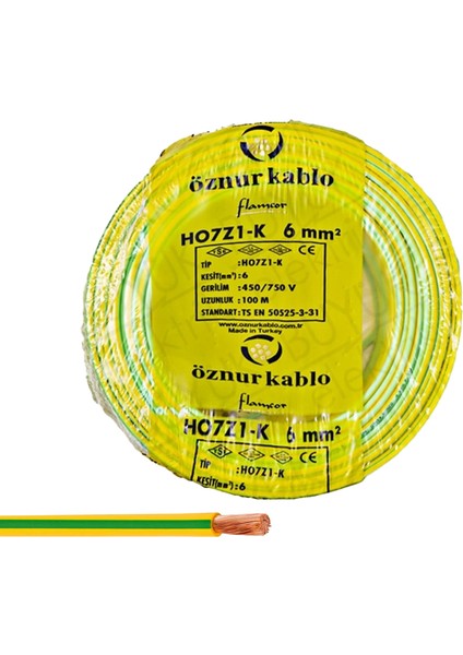 1x6 H07V-K, Nyaf Sarı/yeşil Topraklama H.free Kablo