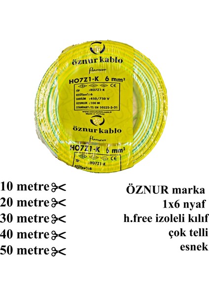 1x6 H07V-K, Nyaf Sarı/yeşil Topraklama H.free Kablo fiyatları
