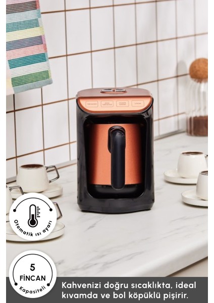 Hatır Köz Steel Çelik Cezveli Türk Kahve Makinesi 5 Fincan Kapasiteli Bronz modelleri