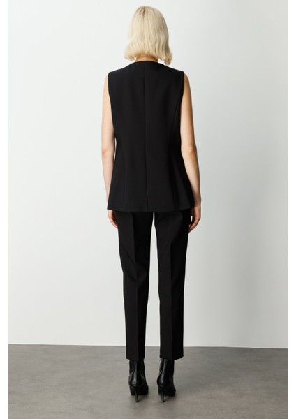 Kadın Önü Düğmeli Kapak Cepli Yelek 5007 Siyah fırsatları