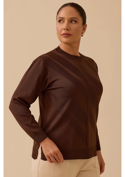 Kadın Büyük Beden Desenli Triko Bluz 4006 Kahverengi fiyatları