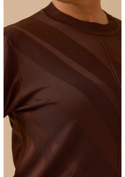 Kadın Büyük Beden Desenli Triko Bluz 4006 Kahverengi modelleri