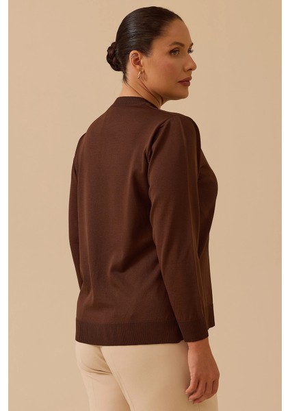 Kadın Büyük Beden Desenli Triko Bluz 4006 Kahverengi fırsatları