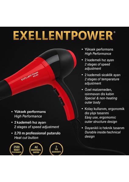 Kırmızı Fön Makinesi, Güçlü ve Şık Tasarım, Hızlı Kurutma Özelliği fiyatları