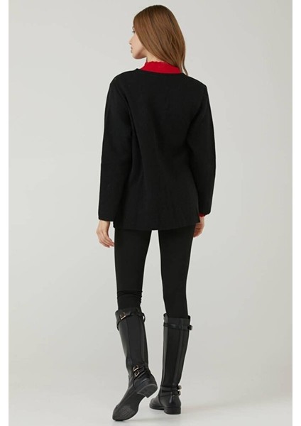 Kadın Çiçek Nakışlı Cepli Fermuarlı Triko Ceket - Siyah fırsatları