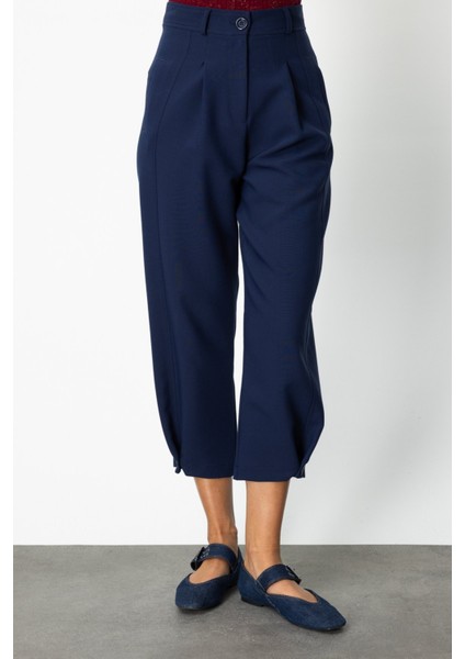 Kadın Paçası Düğmeli Fleto Cepli Pantolon 64137 Lacivert modelleri