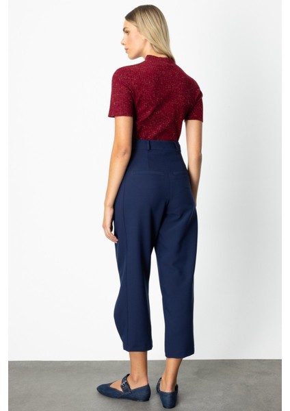 Kadın Paçası Düğmeli Fleto Cepli Pantolon 64137 Lacivert fırsatları