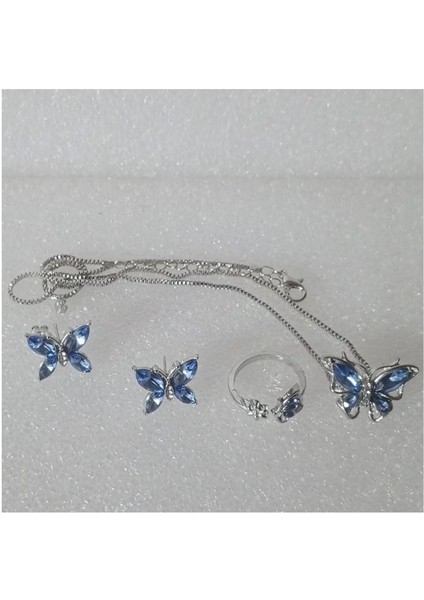 Set Günlük Giyim & Iş Yeri Blue Butterfly Zincirli Kolye & Yüzük & Küpe Seti fiyatları