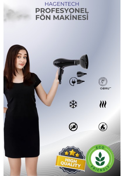 Siyah 2500W Profesyonel Saç Kurutma Makinesi, Güçlü ve Hızlı Kurutma Özelliği modelleri