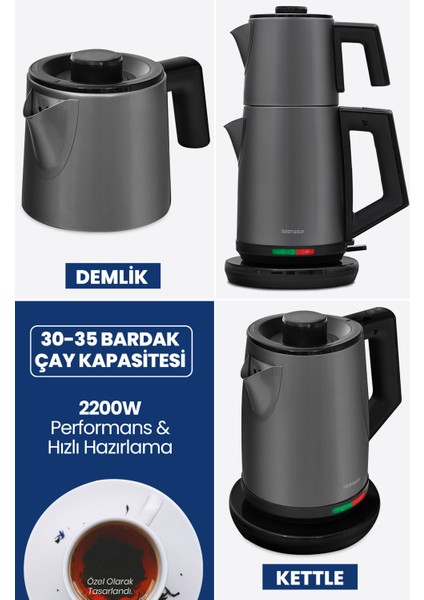 Incedem Antrasit Damlatmaz Çelik Çay ve Su Isıtıcı, Şık ve Kullanışlı Tasarım fiyatları