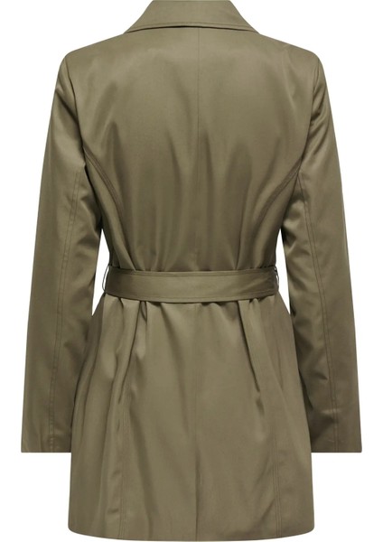 Kadın Düğmeli Kemerli Kruvaze Kahverengi Trençkot - 15191821