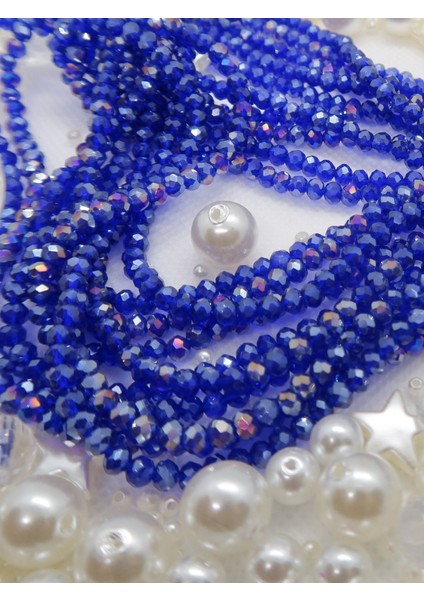 3 Dizi 4mm Yassı Kristal Boncuk Janjan Lacivert Takı Yapımı Cam Boncuk fiyatları