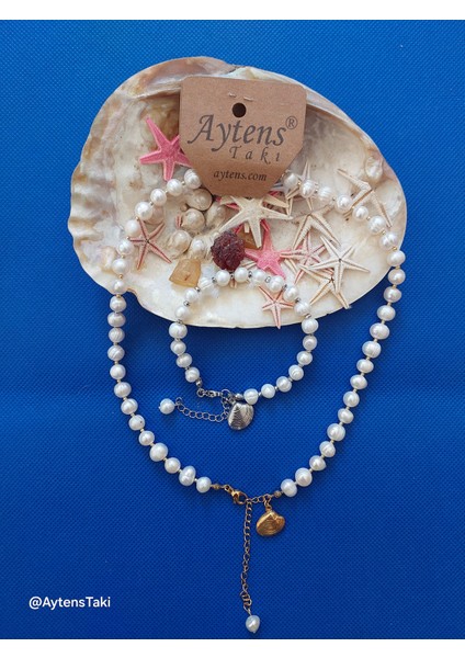 Doğal Inci Set, Altın Renk Paslanmaz Çelik Istiridye Detaylı, Kolye Bileklik Seti fiyatları