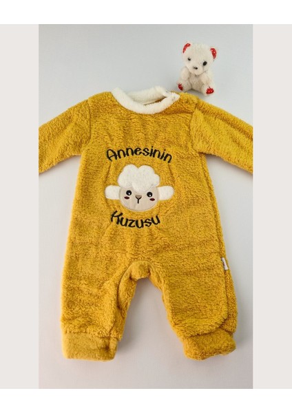 Kuzu Desenli Hardal Peluş Bebek Tulum - Alttan ve Omuzdan Çıtçıtlı - 3/6/9/12 Ay fiyatları