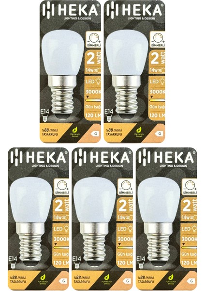 (5 Adet) Heka 2W (14W) 3000K (Sarı Işık) E14 Duylu (Ince Duy) Dim Edilebilir Soft LED Mini Ampul
