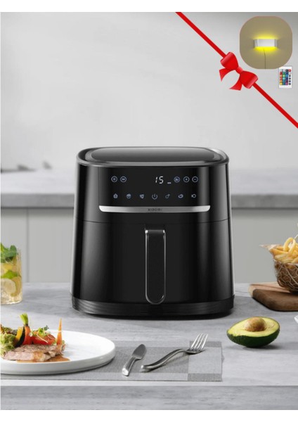6l Airfryer, Çift Katmanlı Kaplama, Akıllı Kontrol, Buz Çözme, Hediye Lambader Siyah