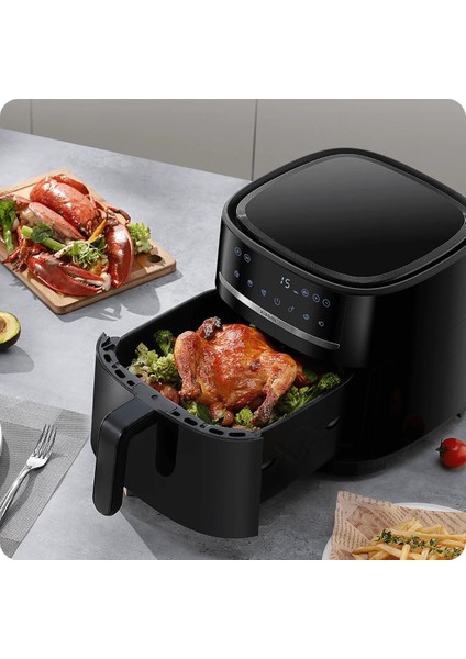 6l Airfryer, Çift Katmanlı Kaplama, Akıllı Kontrol, Buz Çözme, Hediye Lambader Siyah modelleri