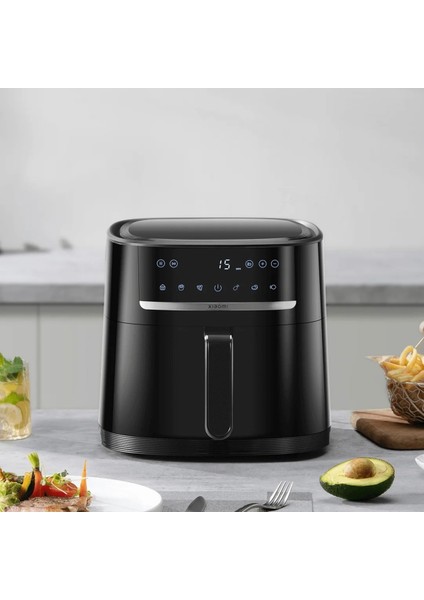 6l Airfryer, Çift Katmanlı Kaplama, Akıllı Kontrol, Buz Çözme, Hediye Lambader Siyah