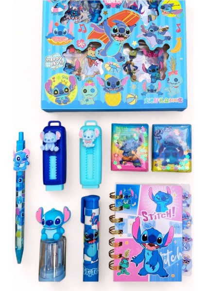 Stitch 16 Parça Kırtasiye Seti Uçlu Kalem Not Defteri Kutulu Sticker Etiket Silgi Kalemtraş modelleri