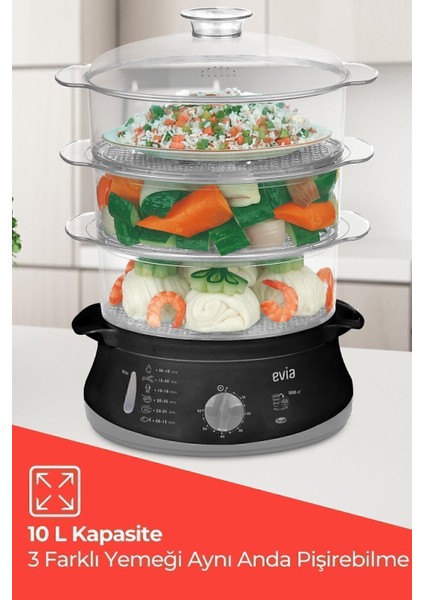 60 Dakika Zamanlı 10 Litre Bpa Içermeyen Buharlı Pişirici