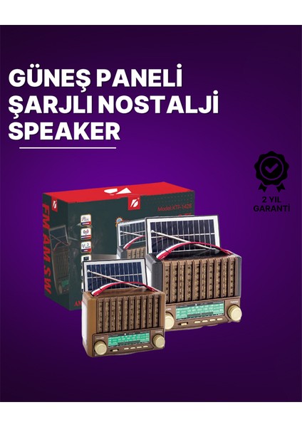 KTF-1428 Güneş Paneli Şarjlı Nostaljik Bluetooth Hoparlör – Fm/am/sw Radyo, Usb/sd Desteği, fiyatları