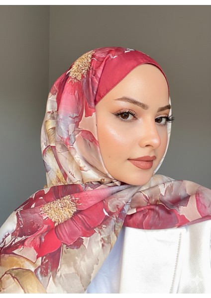 Desenli Pamuk Soft Şal Bordo Krem Ps4