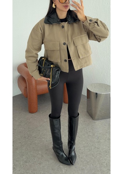 Yakası Deri Gabardin Ceket fiyatları