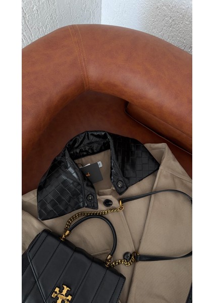 Yakası Deri Gabardin Ceket indirimleri