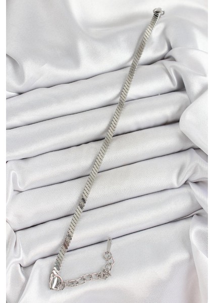 316L Çelik Gümüş Renk Yassı Zincir Model Kadın Bileklik