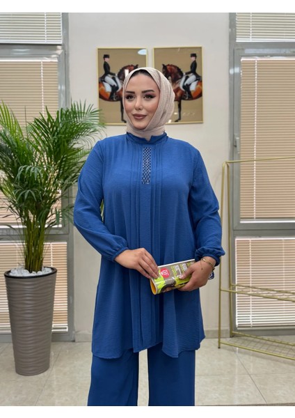 Taş Detaylı Mavi Renk Ikili Takım