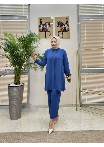 Taş Detaylı Mavi Renk Ikili Takım modelleri