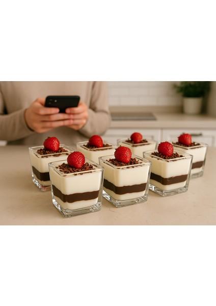 Turuncu Cam Kare Kase 9X9CM 6'lı Set, Şık ve Kullanışlı Mutfak Aksesuarı