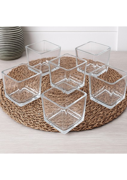 Turuncu Cam Kare Kase 9X9CM 6'lı Set, Şık ve Kullanışlı Mutfak Aksesuarı