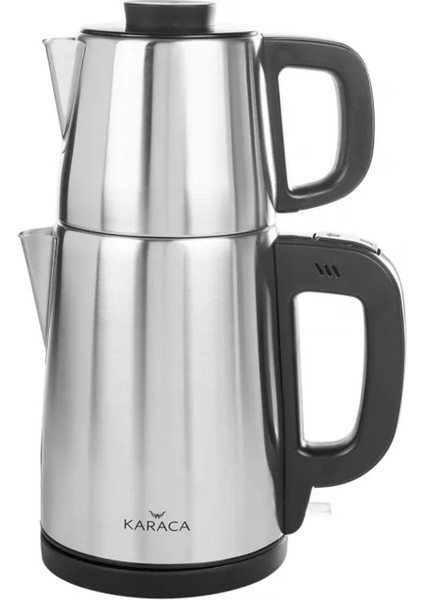 2 In 1 Çelik Su Isıtıcı ve Çay Makinesi, 2,75 Lt, Inox Siyah, Aile Boyu