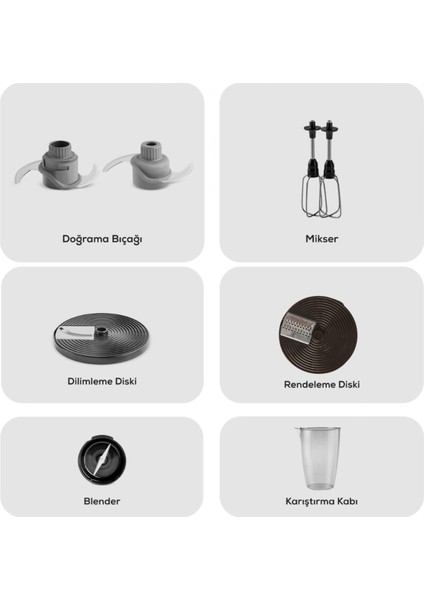 Çok Amaçlı Mutfak Robotu, 6 Fonksiyon, Güçlü 2000 W Motor, Siyah Renk modelleri