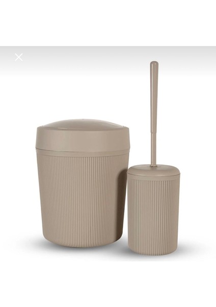 2'li Banyo Seti - Pratik Kapaklı Çizgili Çöp Kovası - Fırça Seti 7 Lt Çöp Kutusu Banyo Takımı fiyatları