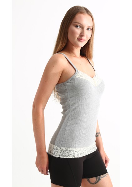 Kadın Askılı Bluz Gri